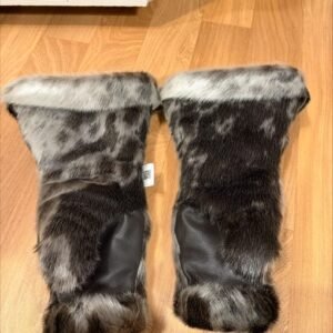 Ringed Sealskin & Black Leather Mittens