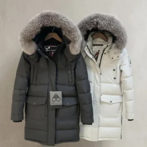 Moose Knuckles Parka Jacket Fur Hood Winter Coat (Black, White)