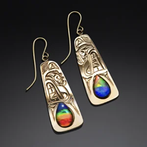 Ritchie Baker Gold and Ammolite Wolf Earrings